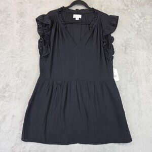 Velvet by Graham & Spencer Dress Womens Small Black Gauze Ruffle Sleeve Pockets